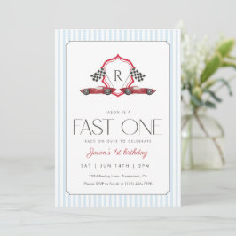 Fast One 1st Birthday Vintage Racing Car Crest  Einladung