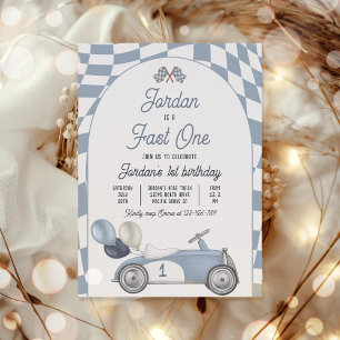 Fast One Birthday Party Blue Race Car 1. Geburtsta Einladung