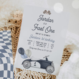 Fast One Birthday Party Blue Race Car 1st Birthday Einladung