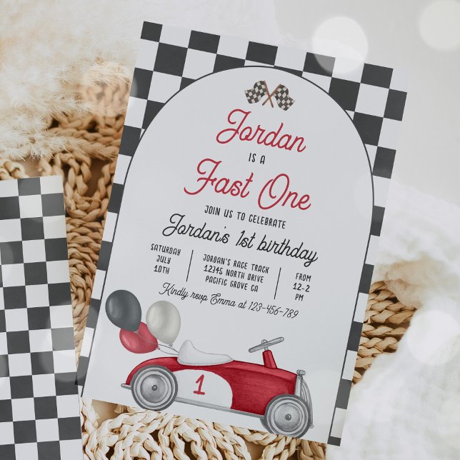 Fast One Birthday Party Red Race Car 1st Birthday Einladung (Von Creator hochgeladen)