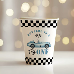 Fast One Blue Rennwagen Junge 1. Geburtstag Pappbecher