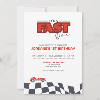 Fast One First Birthday Race Car Invitation Einladung