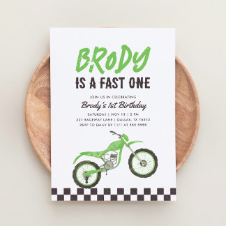 Fast One Green Dirt Bike Boy 1. Geburtstag Einladung