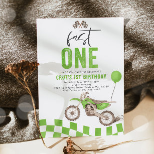 Fast One Green Dirt Bike Boy 1. Geburtstag Party Einladung