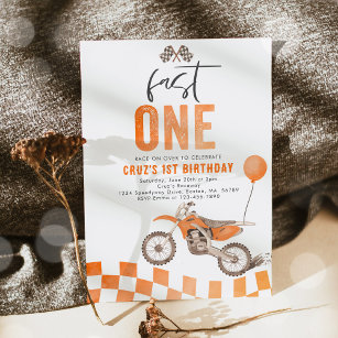 Fast One Orange Dirt Bike Boy 1. Geburtstag Party Einladung