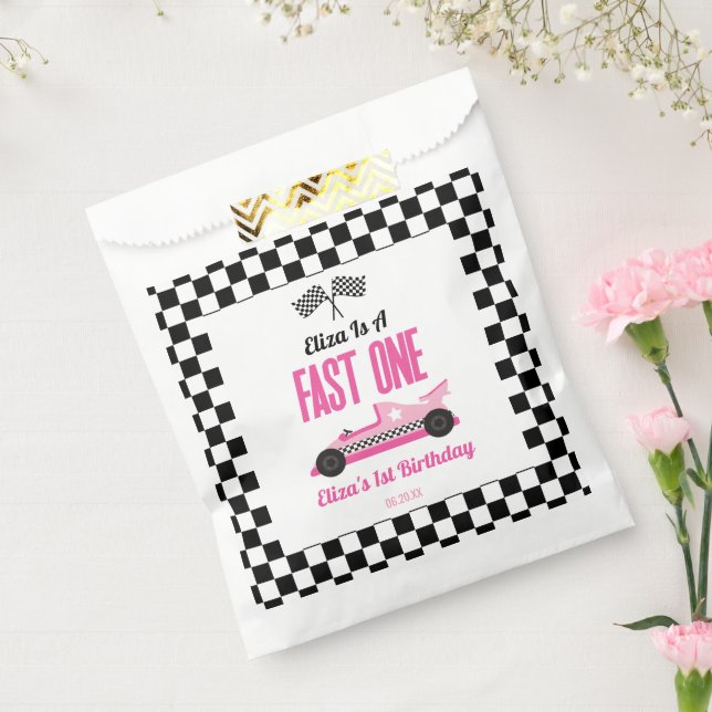 Fast One Pink Race Car First 1st Birthday Party Geschenktütchen (Versiegelt)