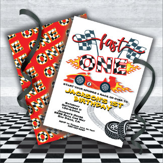 Fast One Race Car 1. Geburtstag Party Einladung