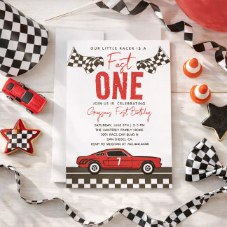 Fast One Race Car Boy 1. Geburtstag Party Einladung
