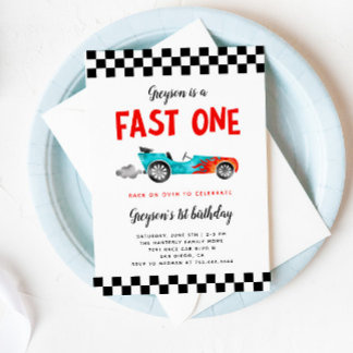 FAST ONE Race Car Boy 1. Geburtstag Party Einladung