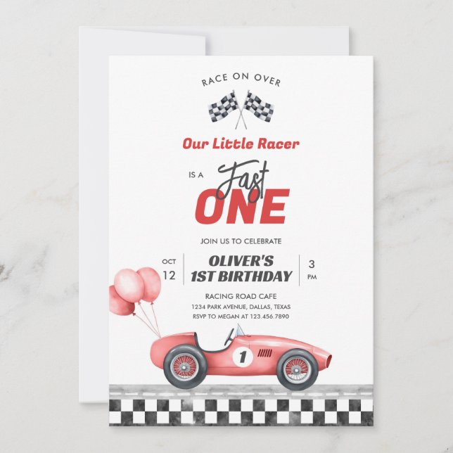 Fast One Race Car Boy 1st Birthday Invitation (Devant)