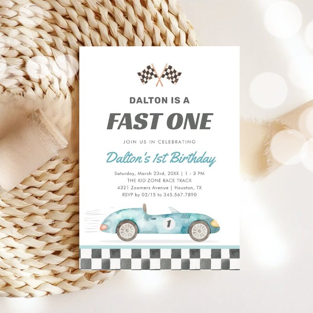 Fast One Race Car Boy 1st Birthday Invitation (Créateur téléchargé)