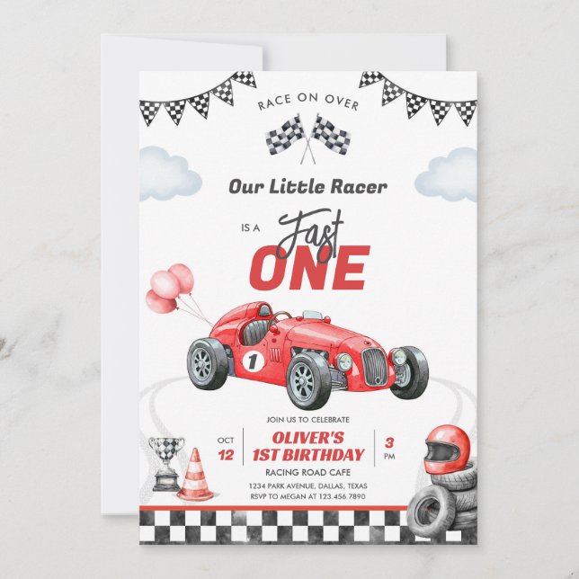 Fast One Race Car Boy 1st Birthday Invitation (Devant)