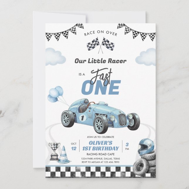 Fast One Race Car Boy 1st Birthday Invitation (Devant)