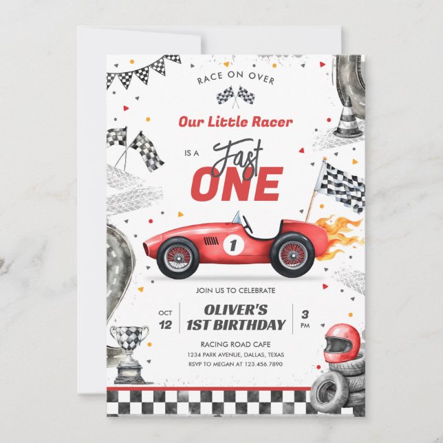 Fast One Race Car Boy 1st Birthday Invitation (Devant)