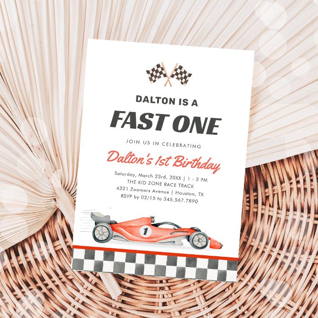 Fast One Race Car Boy 1st Birthday Invitation Einladung (Von Creator hochgeladen)