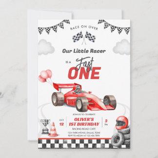 Fast One Race Car Boy 1st Birthday Invitation Einladung