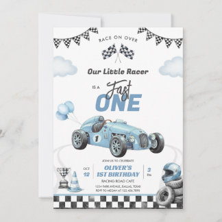 Fast One Race Car Boy 1st Birthday Invitation Einladung