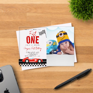 Fast One Race Car Boy Photo 1st Birthday Party Acryleinladungen