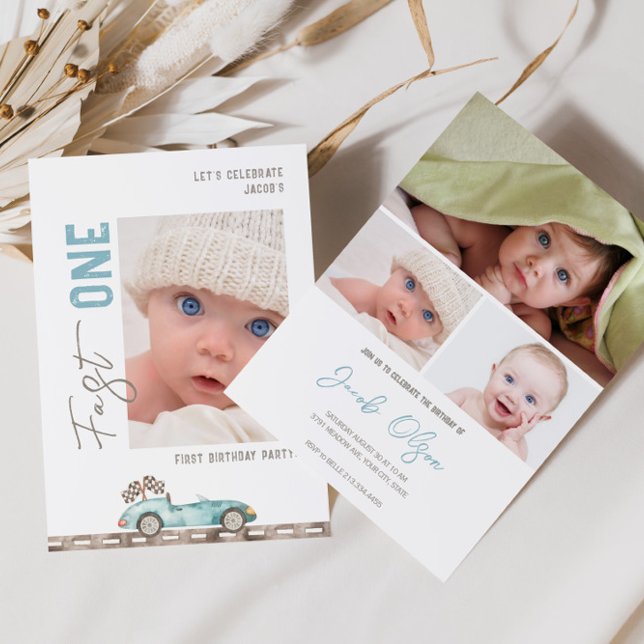 Fast One Race Car Photo Anniversaire Invitation (Créateur téléchargé)