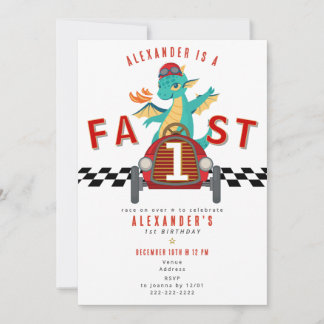 Fast One Race Car Racing Car Dragon 1st Birthday Einladung
