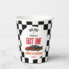 Fast One Red Flame Race Car 1st Birthday Party Pappbecher