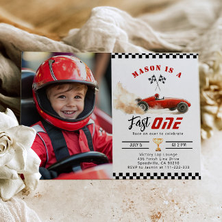 Fast One Red Foto Race Car Junge 1. Geburtstag Einladung