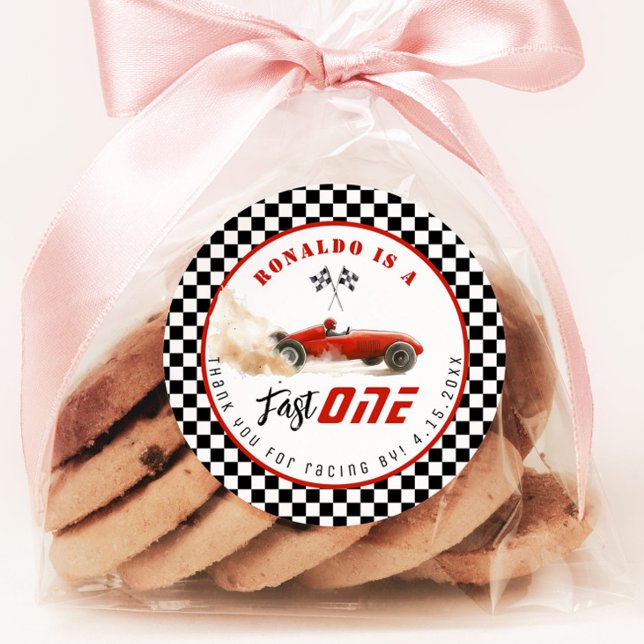 Fast One Red Race Auto Boy Birthday Danke Runder Aufkleber (Von Creator hochgeladen)