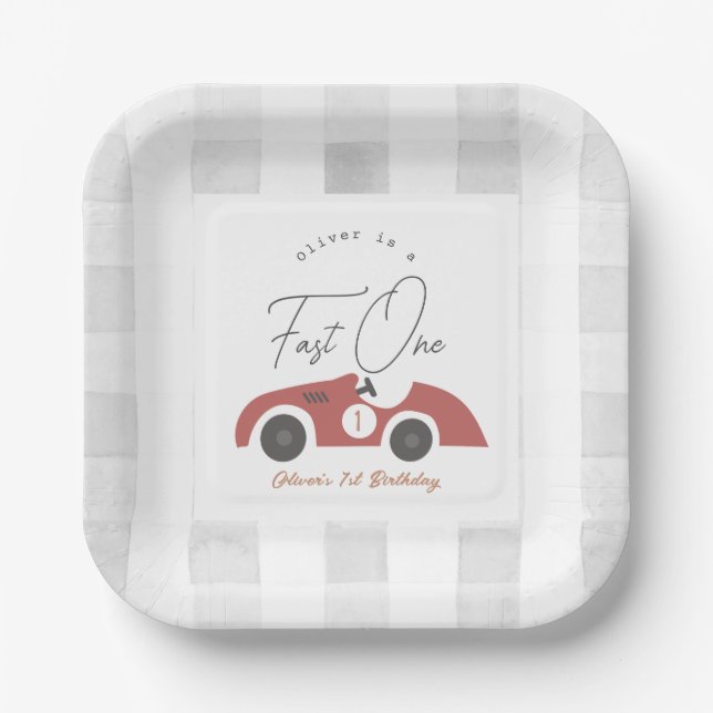 Fast One Red Race Car Boy 1st Birthday Pappteller (Vorderseite)