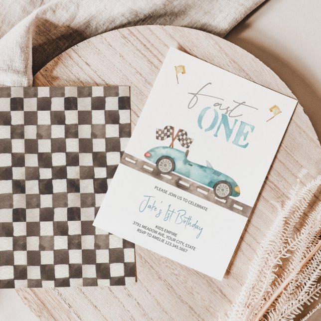 Fast ONE Retro Race Car Invitation Anniversaire (Créateur téléchargé)