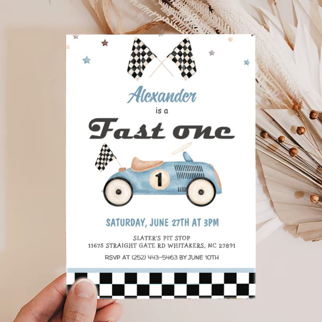 Fast One Vintage Cute Cars Invitations d'anniversa (Créateur téléchargé)