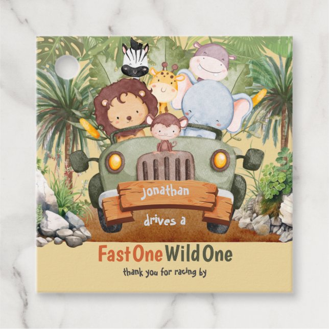 Fast One Wild One Safari Animals Auto 1. Geburtsta Geschenkanhänger (Vorderseite)