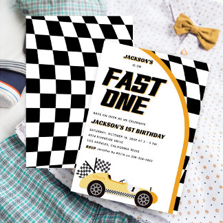Fast One Yellow Race Car Geburtstagsparty Einladung