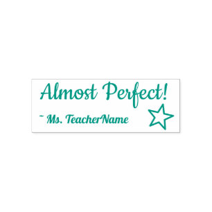 "Fast perfekt!" + Teacher's Name Rubber Briefmarke Permastempel