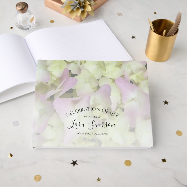 Fast Pink Hydrangea Feier zum Gedenken an das Lebe Gästebuch (Vorderseite Offen)