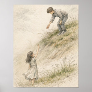 Fast sich berührende Hände – Bleistiftskizze-Kunst Poster