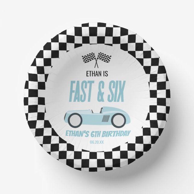 Fast & Six Blue Race Car 6. Geburtstagsparty Pappteller (Vorderseite)