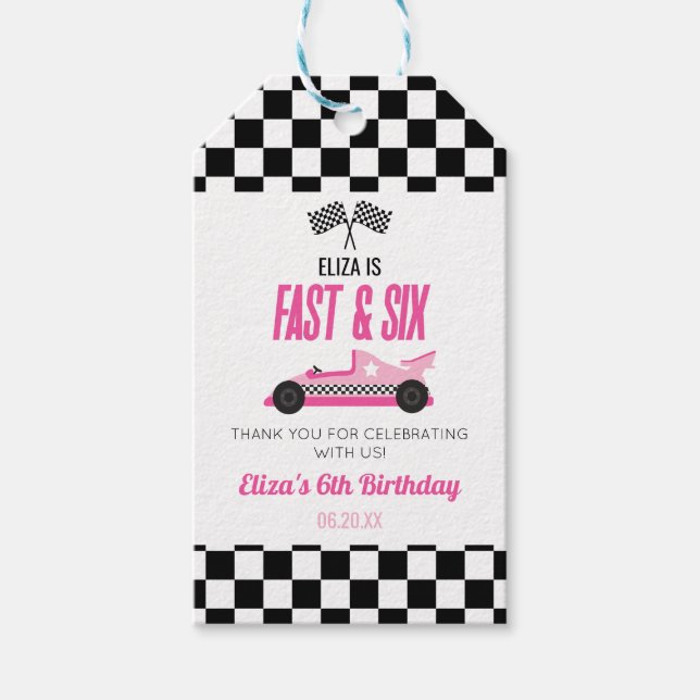 Fast & Six Pink Race Car 6. Geburtstagsparty Geschenkanhänger (Vorderseite)