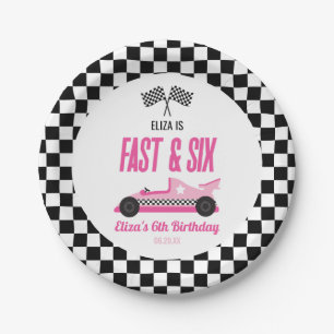 Fast & Six Pink Race Car 6. Geburtstagsparty Pappteller