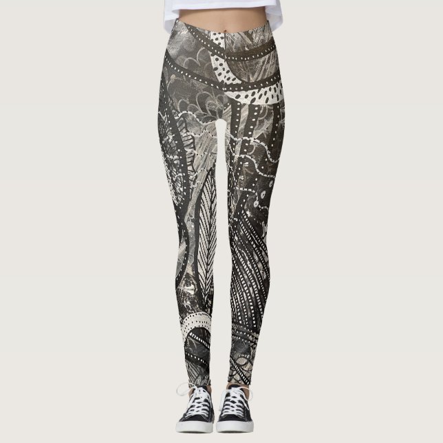 Fast überall 1 Schwarz-Weiß-Acrylmalerei Leggings (Vorderseite)