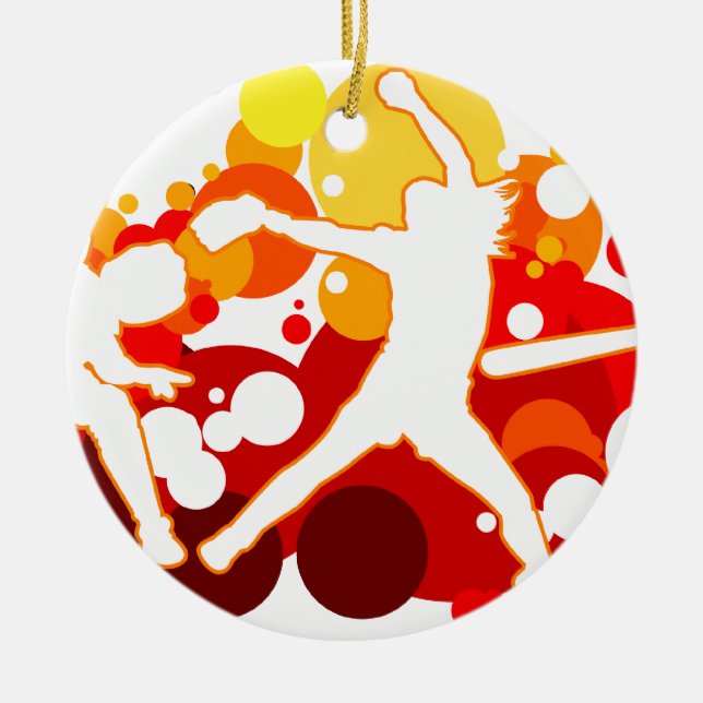 Fasten Neigungs-Softball-Spieler Keramik Ornament (Vorne)