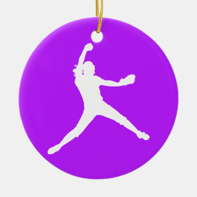 Fastpitch Silhouette-Verzierung lila Keramik Ornament (Vorne)