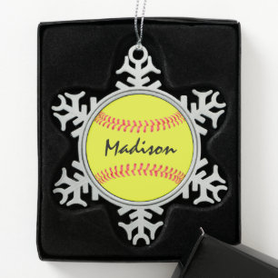 Fastpitch Softball Snowflake Weihnachtsschmuck Schneeflocken Zinn-Ornament