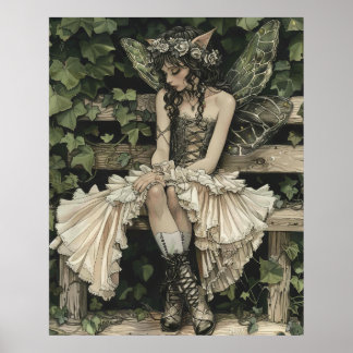 Faszinierende Fee auf dem Poster der Vintagen Holz