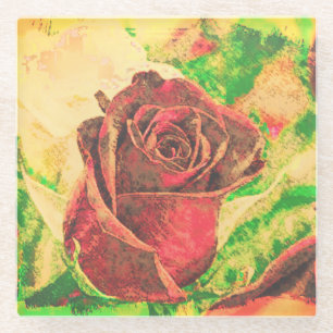 Faszinierende verblasste Vintage-Rose Glasuntersetzer