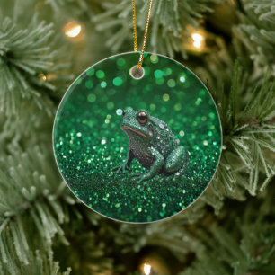 Faszinierender Aufstieg: Der grüne Funkelfrosch Keramik Ornament