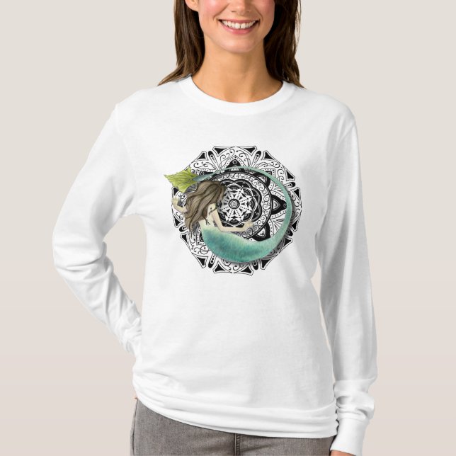"Faszinierte" Meerjungfrau-Mandala T-Shirt (Vorderseite)