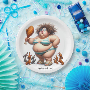 Fat Animated Girl Essen Freund Huhn Pappteller