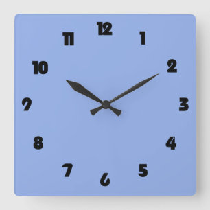Fat Black Numbers on Blue Wccn Quadratische Wanduhr