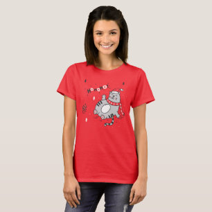 Fat Cat Christmas Illustration T-Shirt