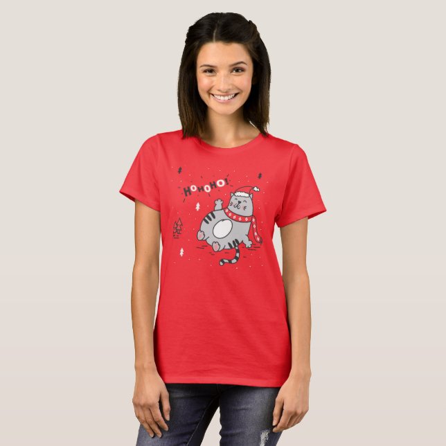 Fat Cat Christmas Illustration T-Shirt (Vorne ganz)